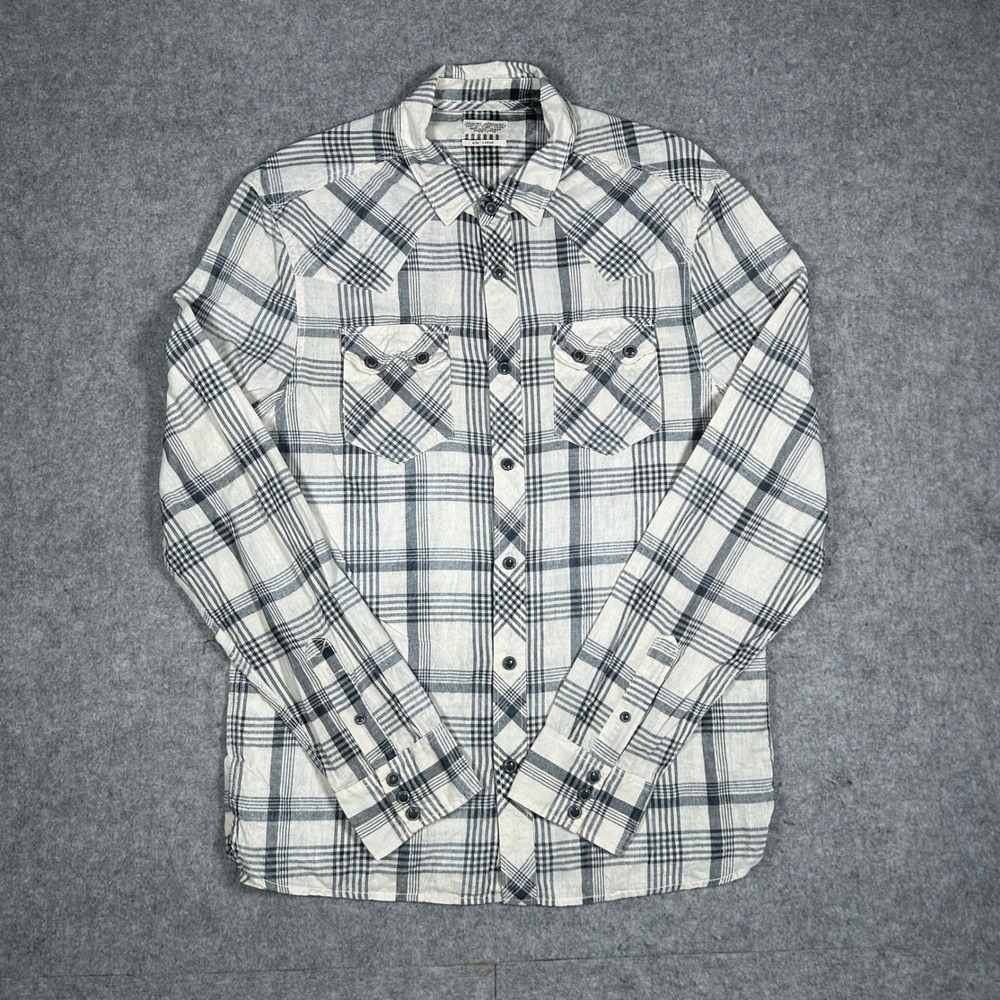 AllSaints Shirt Men Large White Dodge Plaid Western Snap Button Down Long Sleeve